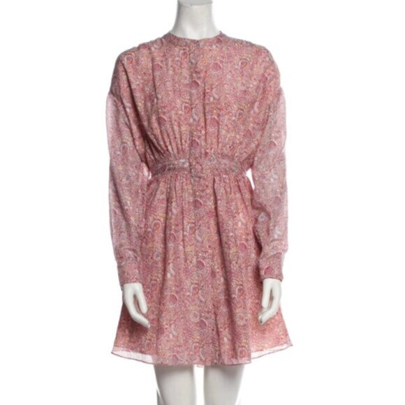 ULLA JOHNSON Floral Print Cotton Silk Long Sleeve Tie Back Dress 4 Pink - Picture 2 of 6